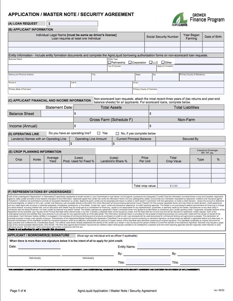 AgroLiquid Loan Application over 250K (fillable)